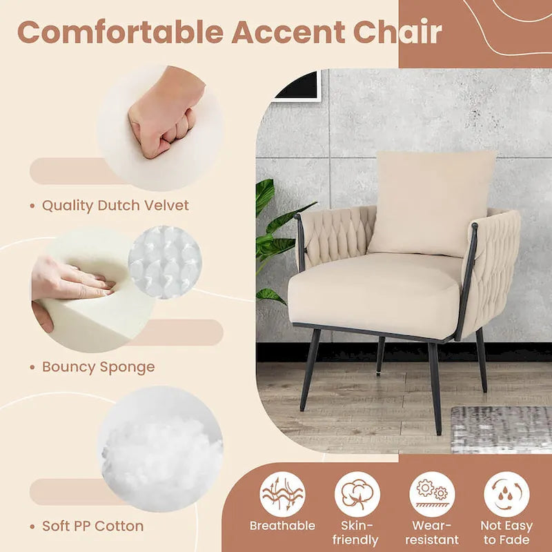 Gymax Modern Dutch Velvet Accent Chair & Ottoman Set Single Leisure