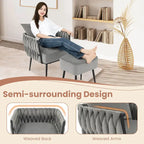Gymax Modern Dutch Velvet Accent Chair & Ottoman Set Single Leisure