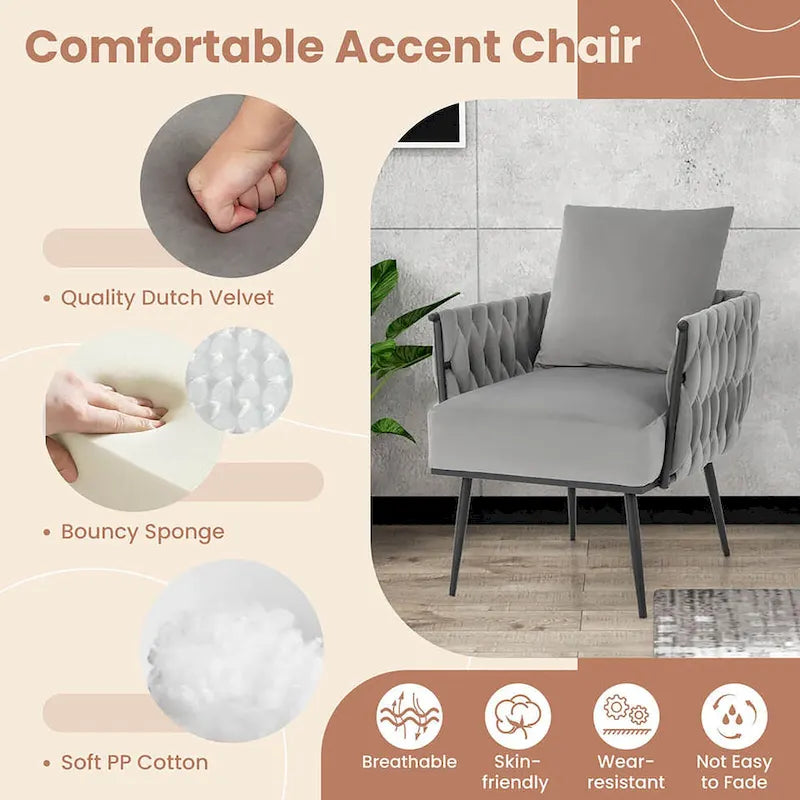 Gymax Modern Dutch Velvet Accent Chair & Ottoman Set Single Leisure