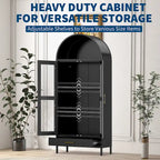 73 in Tall Metal Arched Cabinet, Modern Arch Kitchen Pantry Storage Cabinet with Glass Doors and 2 Adjustable Shelves