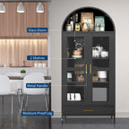 73 in Tall Metal Arched Cabinet, Modern Arch Kitchen Pantry Storage Cabinet with Glass Doors and 2 Adjustable Shelves
