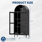 73 in Tall Metal Arched Cabinet, Modern Arch Kitchen Pantry Storage Cabinet with Glass Doors and 2 Adjustable Shelves