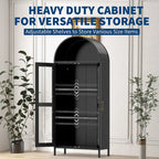 73 in Tall Metal Arched Cabinet, Modern Arch Kitchen Pantry Storage Cabinet with Glass Doors and 2 Adjustable Shelves