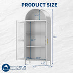 73 in Tall Metal Arched Cabinet, Modern Arch Kitchen Pantry Storage Cabinet with Glass Doors and 2 Adjustable Shelves