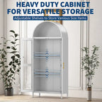 73 in Tall Metal Arched Cabinet, Modern Arch Kitchen Pantry Storage Cabinet with Glass Doors and 2 Adjustable Shelves