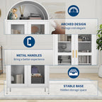 73 in Tall Metal Arched Cabinet, Modern Arch Kitchen Pantry Storage Cabinet with Glass Doors and 2 Adjustable Shelves