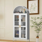 73 in Tall Metal Arched Cabinet, Modern Arch Kitchen Pantry Storage Cabinet with Glass Doors and 2 Adjustable Shelves