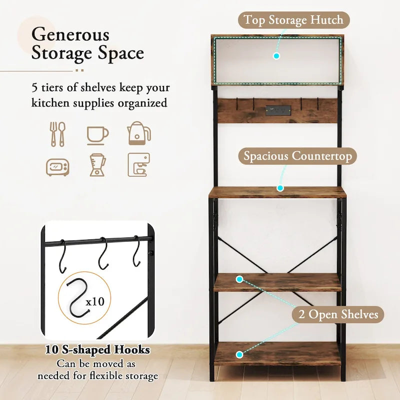 Costway Kitchen Bakers Rack 5-Tier Coffee Bar Station with Power - See Details