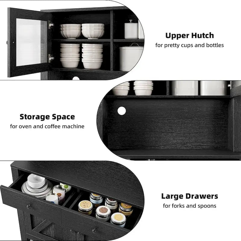 Kitchen Pantry Cabinet with Microwave Stand