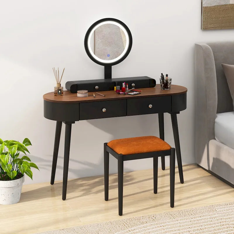 Costway Solid Wood Makeup Vanity Desk Set with LED Lighted Mirror