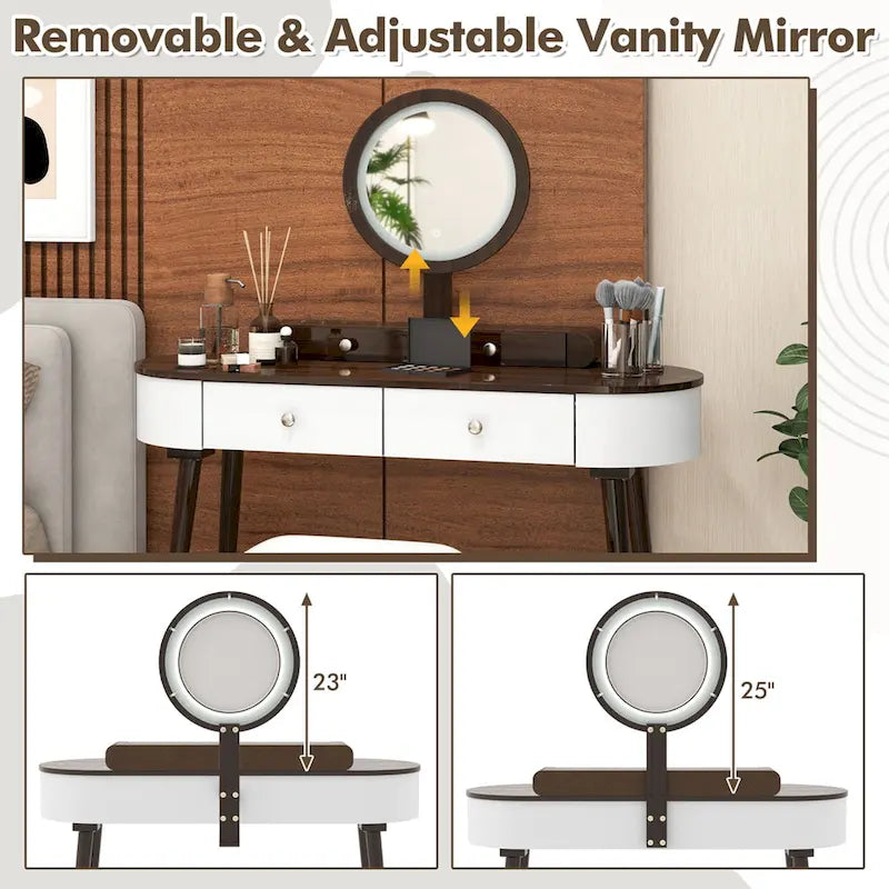 Costway Solid Wood Makeup Vanity Desk Set with LED Lighted Mirror