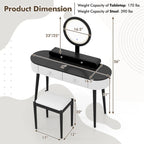 Costway Solid Wood Makeup Vanity Desk Set with LED Lighted Mirror