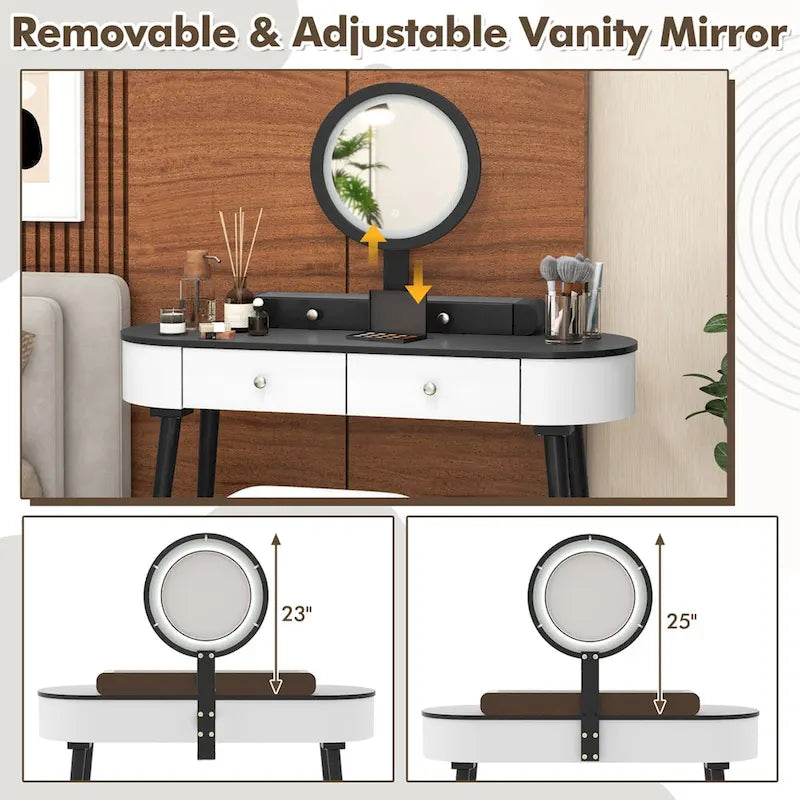 Costway Solid Wood Makeup Vanity Desk Set with LED Lighted Mirror