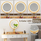 Costway Solid Wood Makeup Vanity Desk Set with LED Lighted Mirror