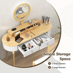 Costway Solid Wood Makeup Vanity Desk Set with LED Lighted Mirror