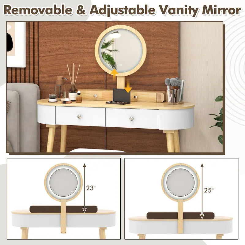Costway Solid Wood Makeup Vanity Desk Set with LED Lighted Mirror