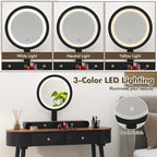 Costway Solid Wood Makeup Vanity Desk Set with LED Lighted Mirror
