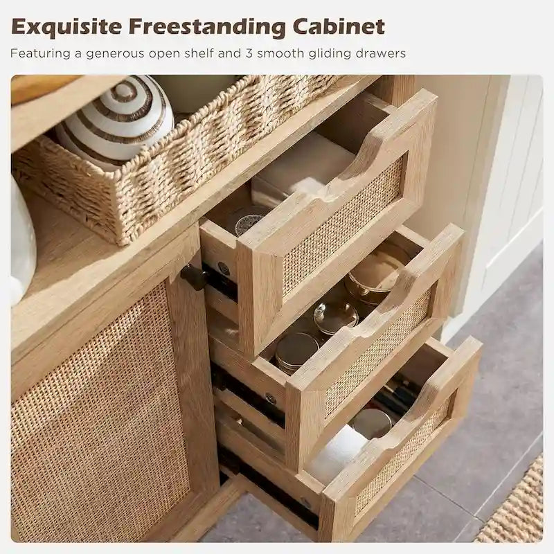 Natural Rattan Small Bathroom Cabinet, Modern Storage Cabinet