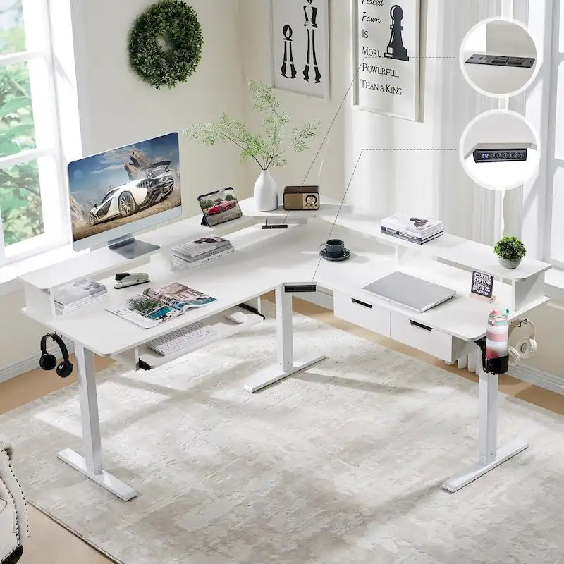 60 L Shaped Electric Comnputer Desk, Height Adjustable Gaming Desk