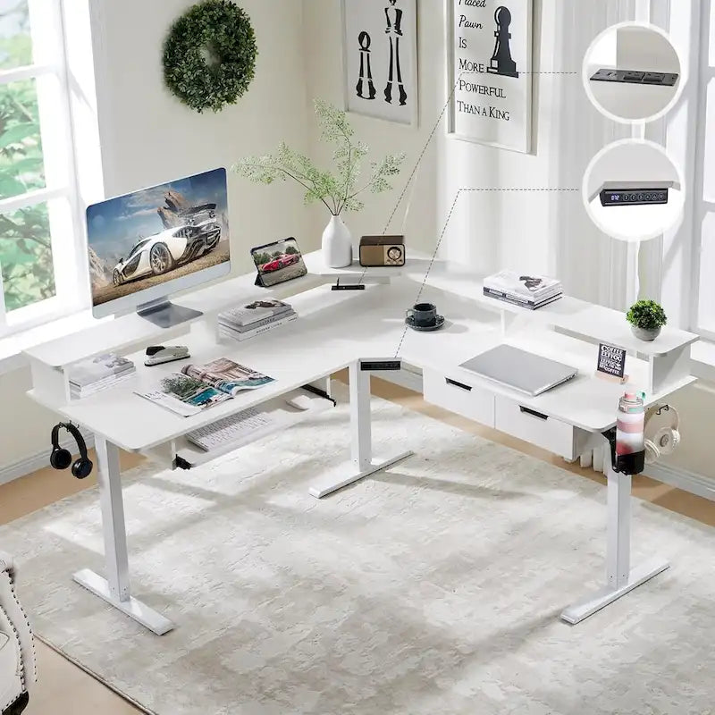 60 L Shaped Electric Comnputer Desk, Height Adjustable Gaming Desk