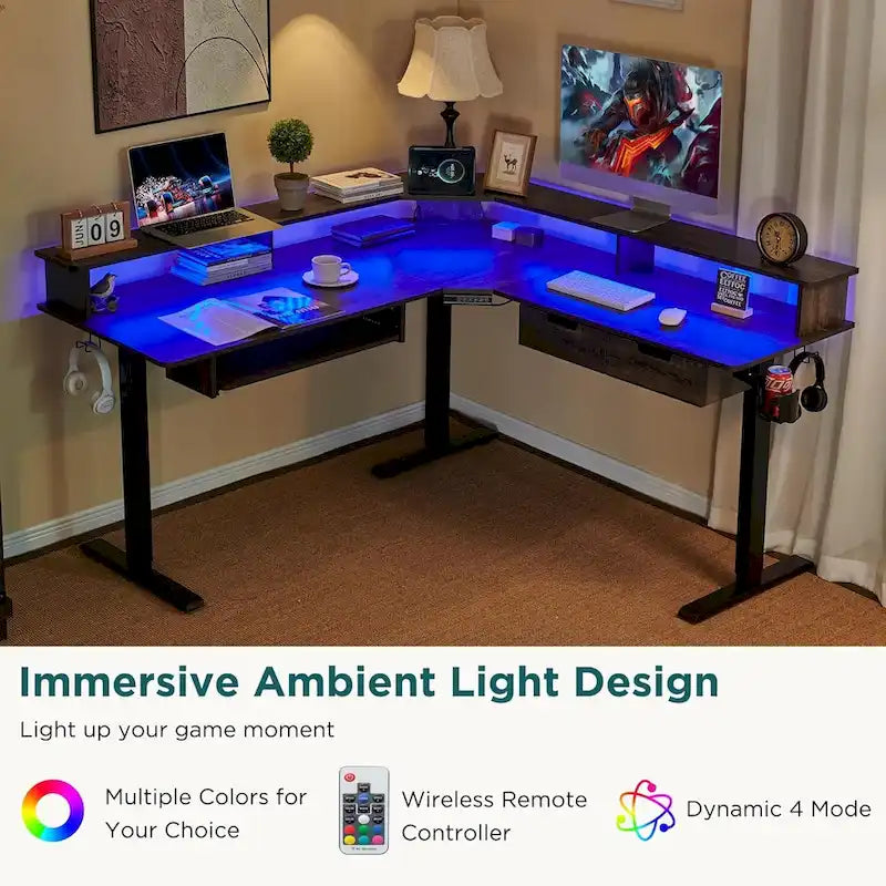 60 L Shaped Electric Comnputer Desk, Height Adjustable Gaming Desk