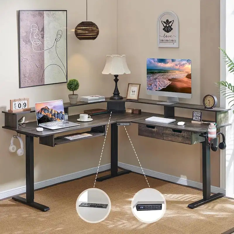 60 L Shaped Electric Comnputer Desk, Height Adjustable Gaming Desk