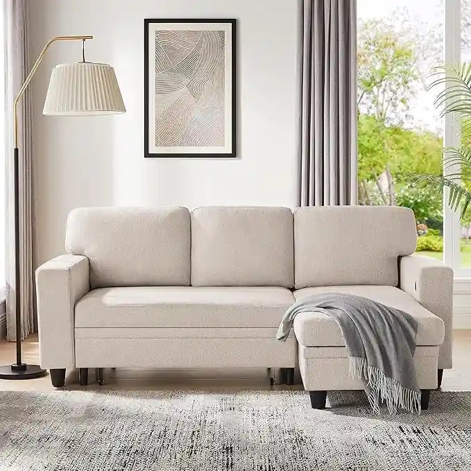 Modern Sleeper Sofa Bed, Couch Bed with Bookshelves & Charging Port