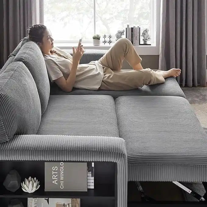 Modern Sleeper Sofa Bed, Couch Bed with Bookshelves & Charging Port