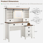 Farmhouse Makeup Vanity Desk with Mirror & Lights, Rustic Vanity Table