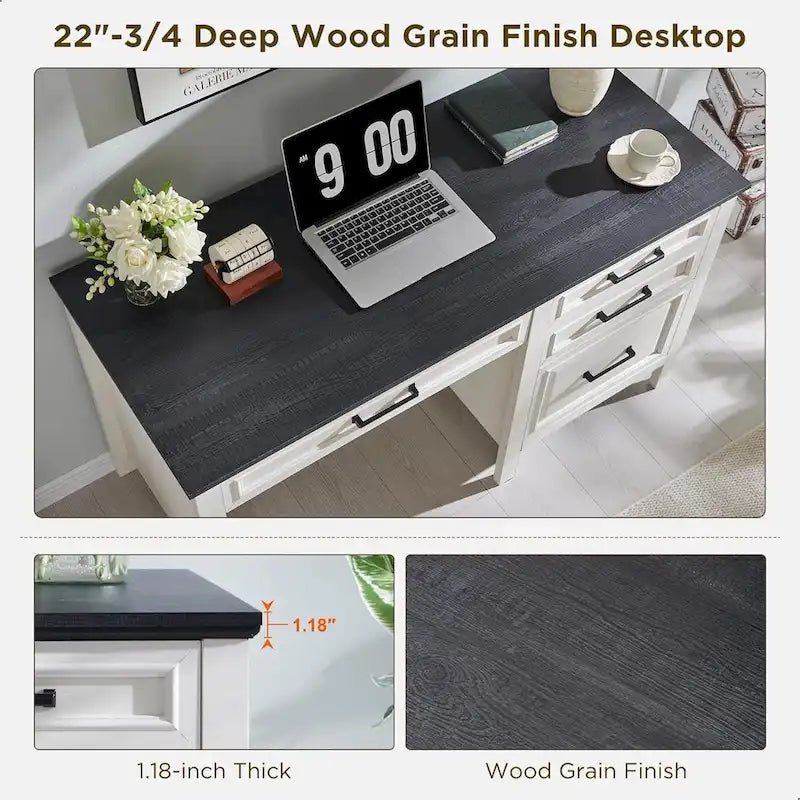 Modern Farmhouse Home Office Desk, Computer Desk with File Cabinet