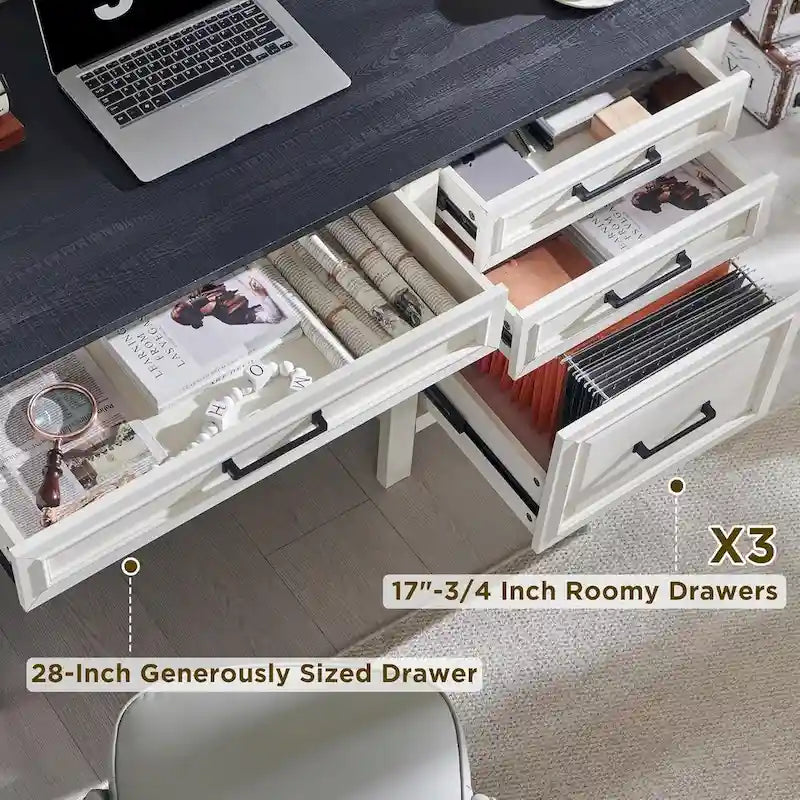 Modern Farmhouse Home Office Desk, Computer Desk with File Cabinet