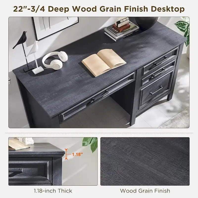 Modern Farmhouse Home Office Desk, Computer Desk with File Cabinet
