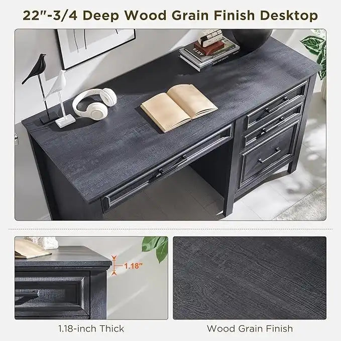 Modern Farmhouse Home Office Desk, Computer Desk with File Cabinet