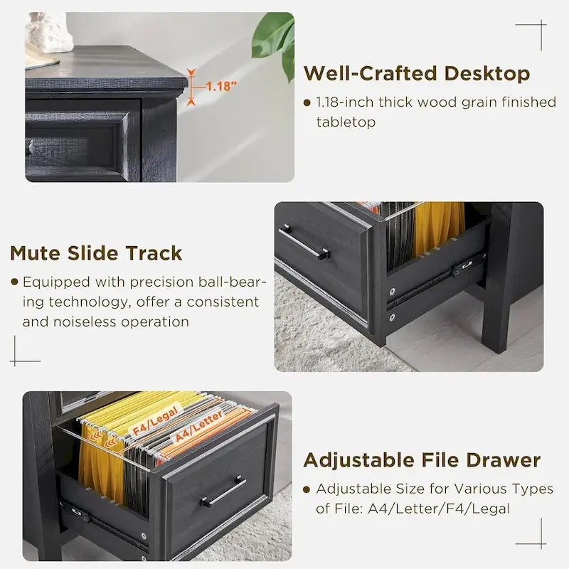 Modern Farmhouse Home Office Desk, Computer Desk with File Cabinet