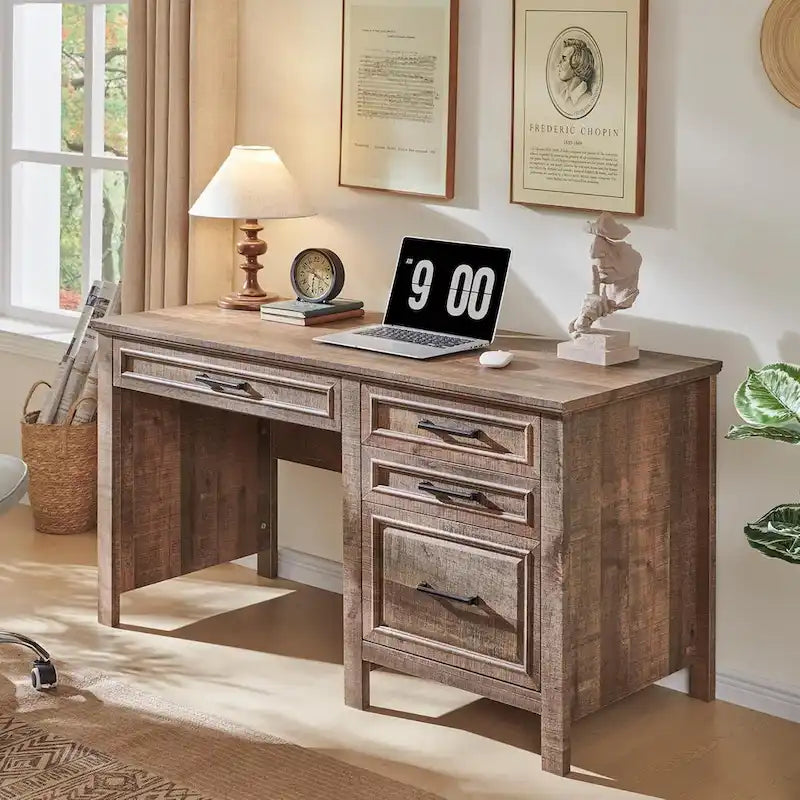 Modern Farmhouse Home Office Desk, Computer Desk with File Cabinet