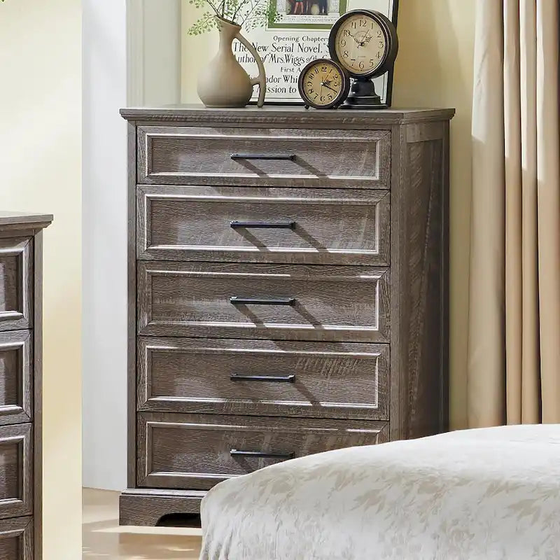 Farmhouse 5 Drawers Dresser Chests, Wood Rustic Chest of Drawers
