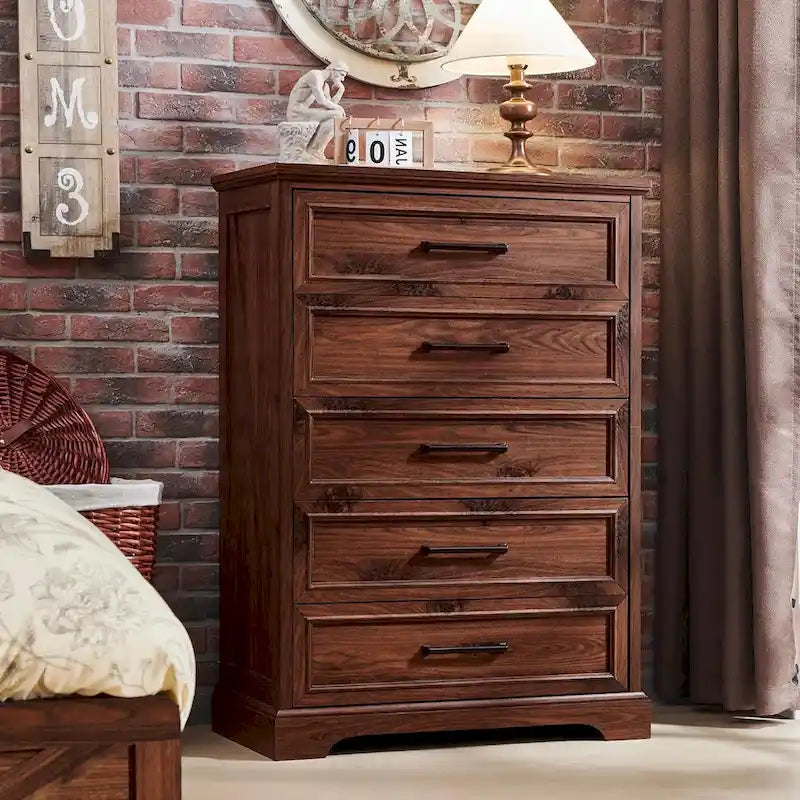 Farmhouse 5 Drawers Dresser Chests, Wood Rustic Chest of Drawers