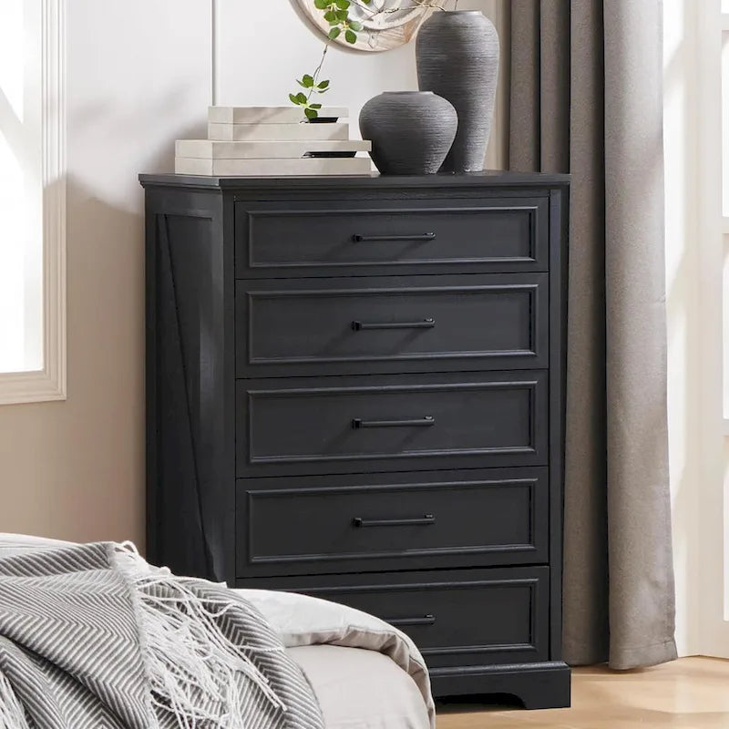 Farmhouse 5 Drawers Dresser Chests, Wood Rustic Chest of Drawers