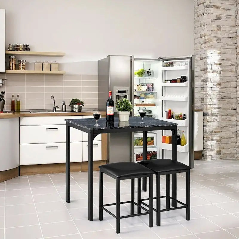 Costway 3 Piece Counter Height Dining Set Faux Marble Table 2 Chairs