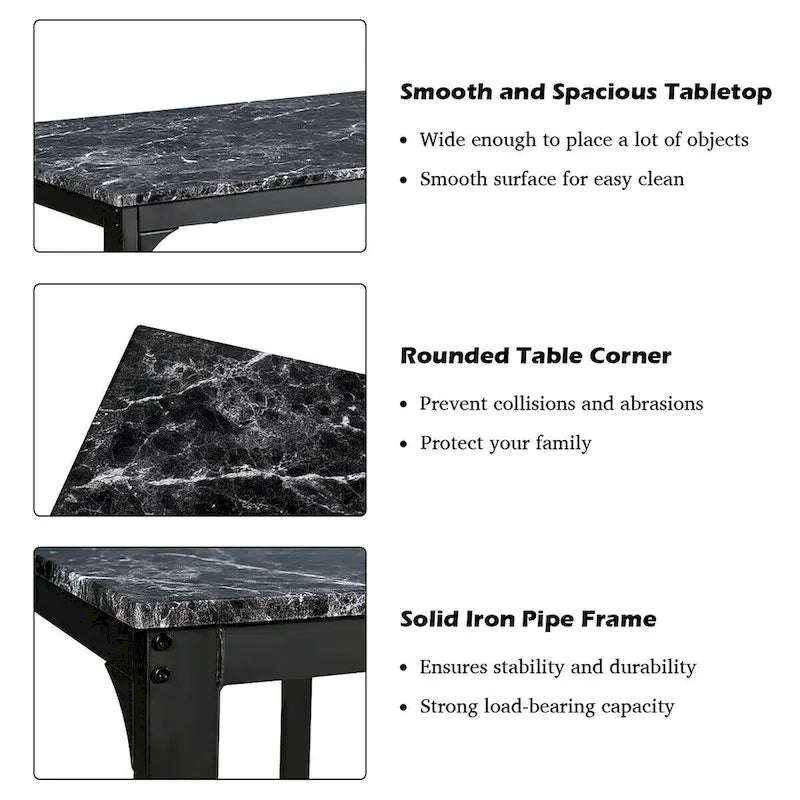 Costway 3 Piece Counter Height Dining Set Faux Marble Table 2 Chairs