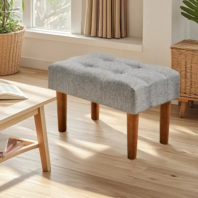 Small Foot Stool Ottoman, Linen Ottoman Foot Rest with Legs, Rectangle Upholstered Footrest for Couch, Living Room, Under Desk