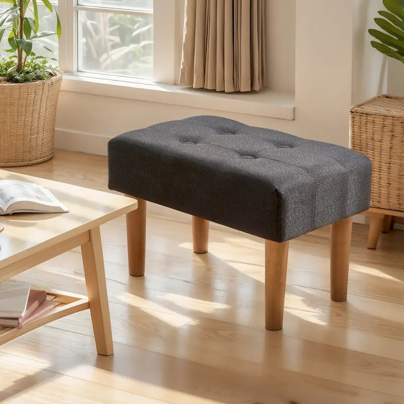 Small Foot Stool Ottoman, Linen Ottoman Foot Rest with Legs, Rectangle Upholstered Footrest for Couch, Living Room, Under Desk