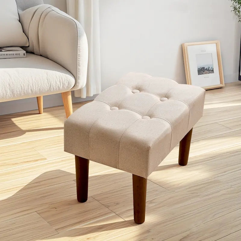Small Foot Stool Ottoman, Linen Ottoman Foot Rest with Legs, Rectangle Upholstered Footrest for Couch, Living Room, Under Desk