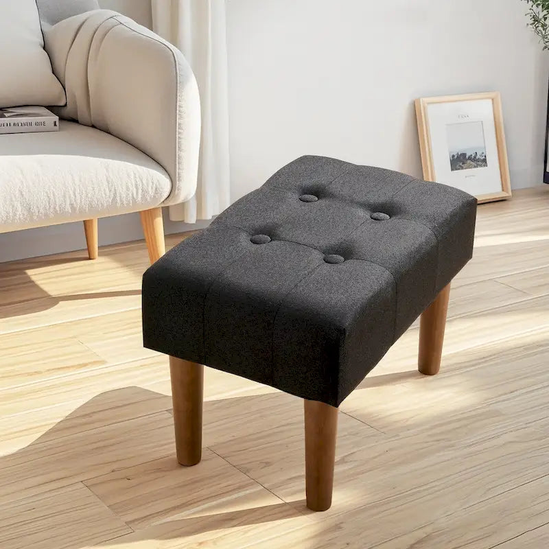 Small Foot Stool Ottoman, Linen Ottoman Foot Rest with Legs, Rectangle Upholstered Footrest for Couch, Living Room, Under Desk