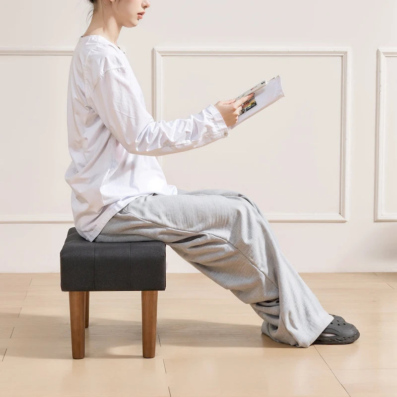 Small Foot Stool Ottoman, Linen Ottoman Foot Rest with Legs, Rectangle Upholstered Footrest for Couch, Living Room, Under Desk