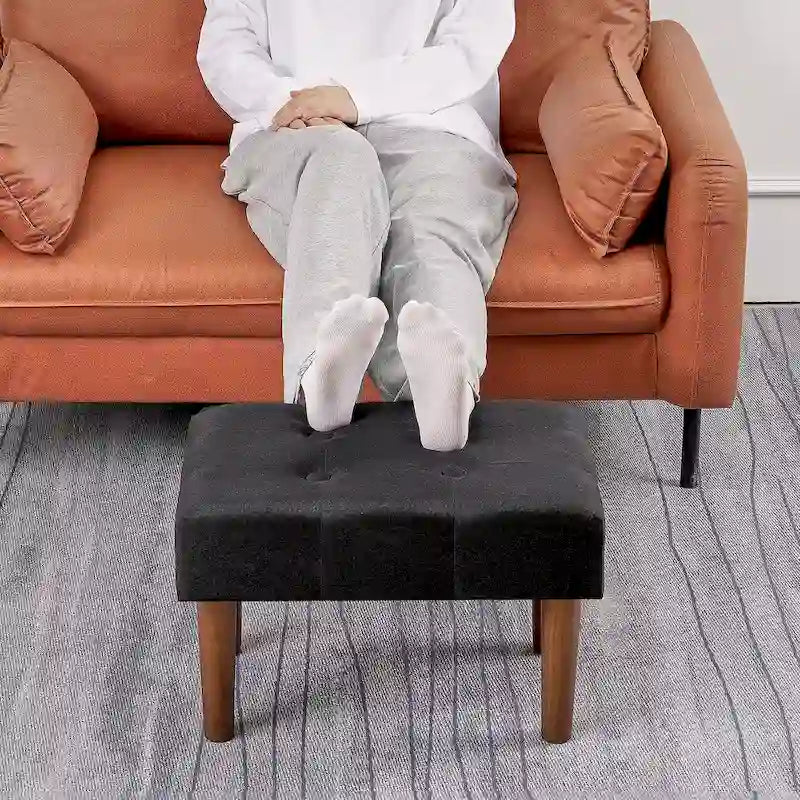 Small Foot Stool Ottoman, Linen Ottoman Foot Rest with Legs, Rectangle Upholstered Footrest for Couch, Living Room, Under Desk