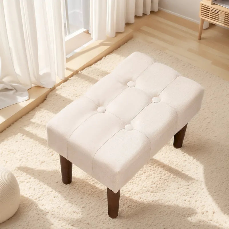 Small Foot Stool Ottoman, Linen Ottoman Foot Rest with Legs, Rectangle Upholstered Footrest for Couch, Living Room, Under Desk