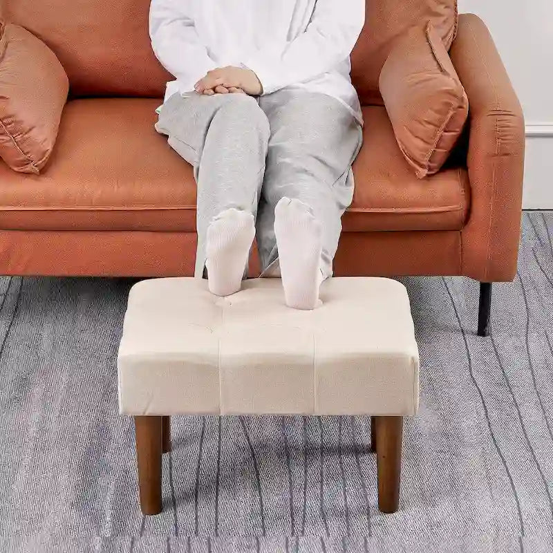 Small Foot Stool Ottoman, Linen Ottoman Foot Rest with Legs, Rectangle Upholstered Footrest for Couch, Living Room, Under Desk