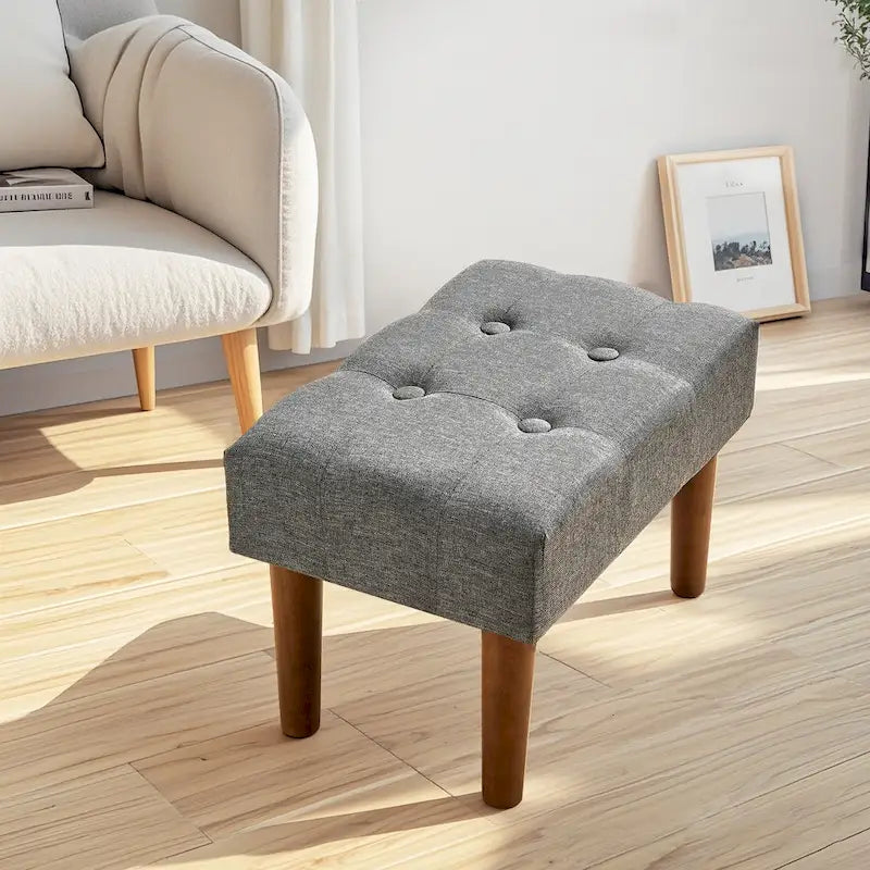 Small Foot Stool Ottoman, Linen Ottoman Foot Rest with Legs, Rectangle Upholstered Footrest for Couch, Living Room, Under Desk