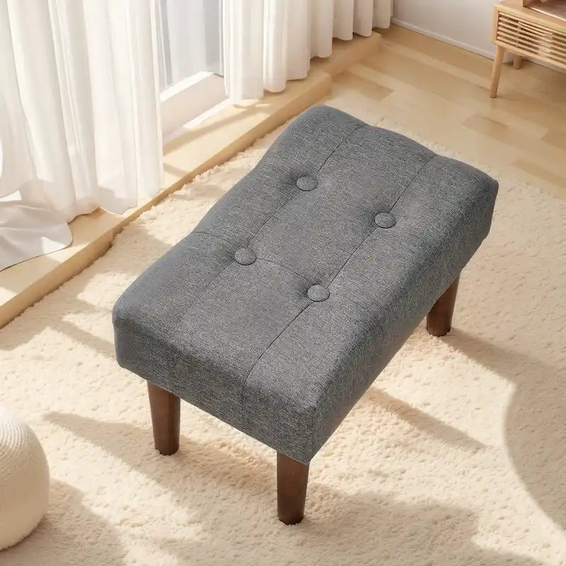 Small Foot Stool Ottoman, Linen Ottoman Foot Rest with Legs, Rectangle Upholstered Footrest for Couch, Living Room, Under Desk